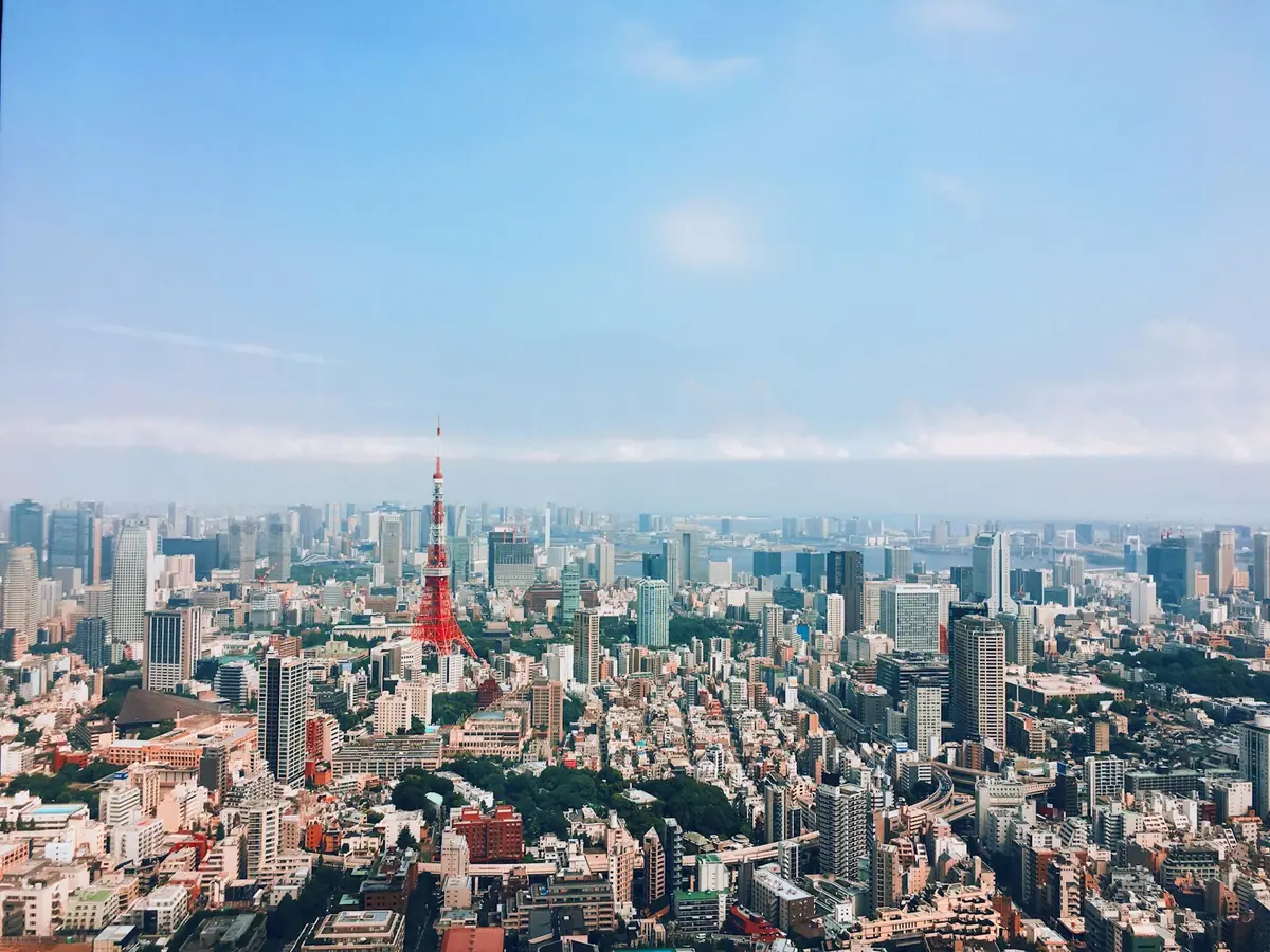 Vedere aeriană a Tokyo-ului arătând clădirile înalte și zonele rezidențiale din diferite sectoare